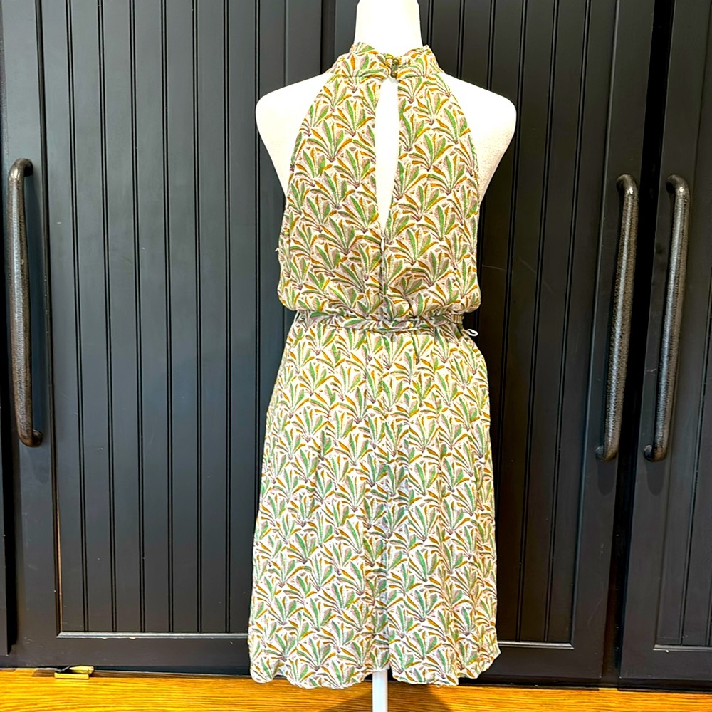 REDUCED Anthropologie Maddie High Neck Romper, leaf green print - Picture 4 of 9